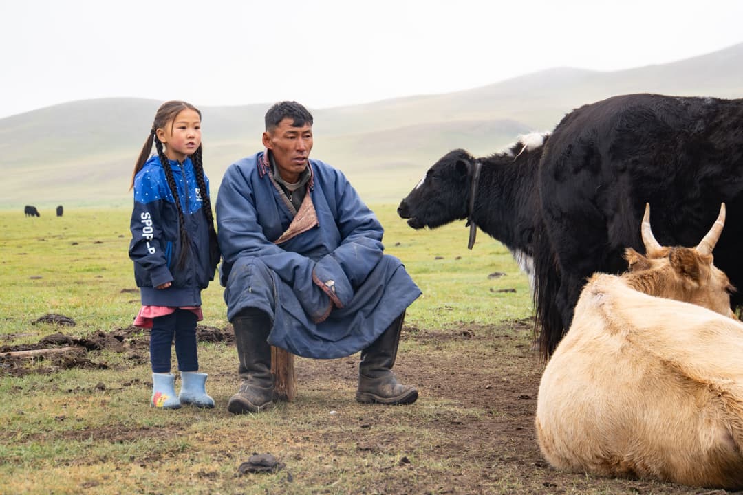 A Nomad and his daughter, Mongolia